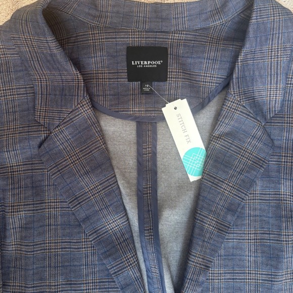 NWT Liverpool Los Angeles Plaid Boyfriend Blazer Blue Khaki Classic Fit Size 2x - Picture 4 of 7